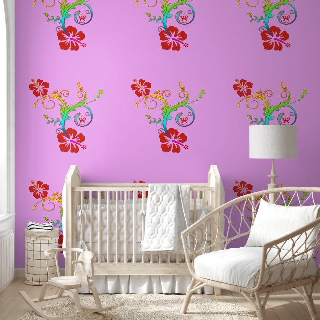 Hibiscus - Decor met Gecko 2 Behang (Kinderen)