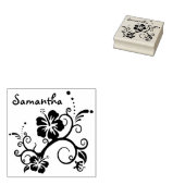 Hibiscus Decor met Gecko + uw achtergrond Rubberstempel (Gestempeld)