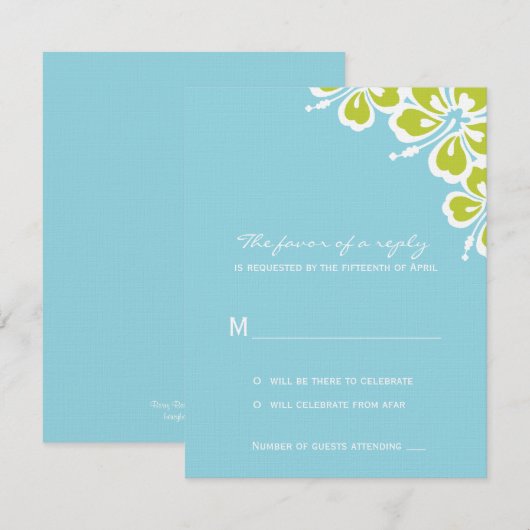 Hibiscus Delight Trouw RSVP Kaart - Hemelblauw - (Voorkant / Achterkant)