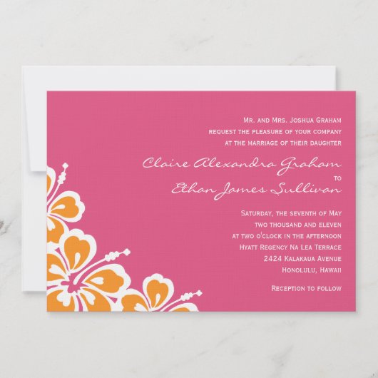 Hibiscus Delight Wedding Invitation - Azalea - Kaart (Voorkant)