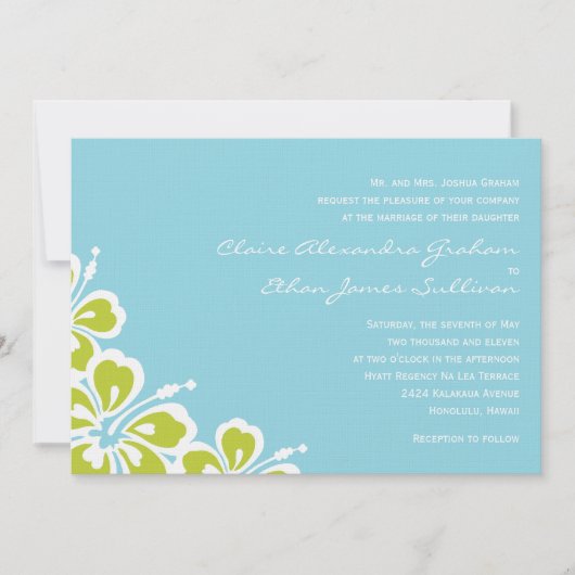 Hibiscus Delight Wedding Invitation - Sky Blue Kaart (Voorkant)