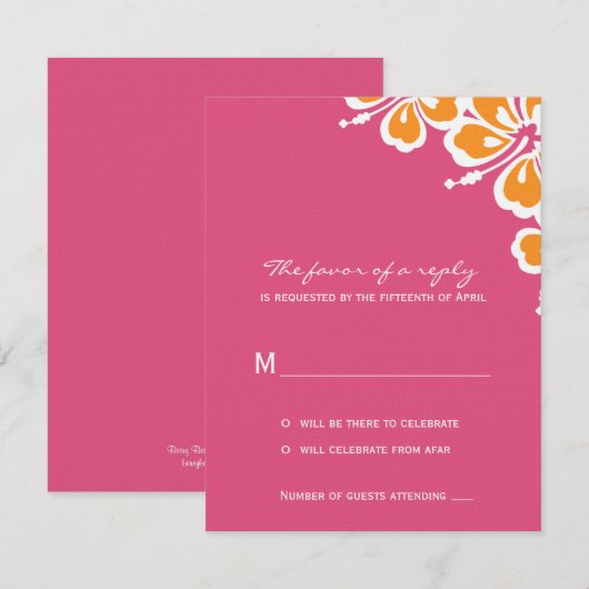 Hibiscus Delight Wedding RSVP Card - Azalea - (Voorkant / Achterkant)