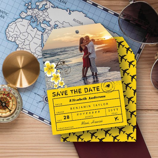 Hibiscus Destination Wedding Bagagelabel Foto Save The Date