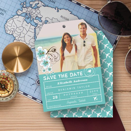 Hibiscus Destination Wedding Bagagelabel Foto Save The Date
