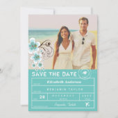 Hibiscus Destination Wedding Bagagelabel Foto Save The Date (Voorkant)