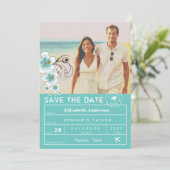 Hibiscus Destination Wedding Bagagelabel Foto Save The Date (Staand voorkant)
