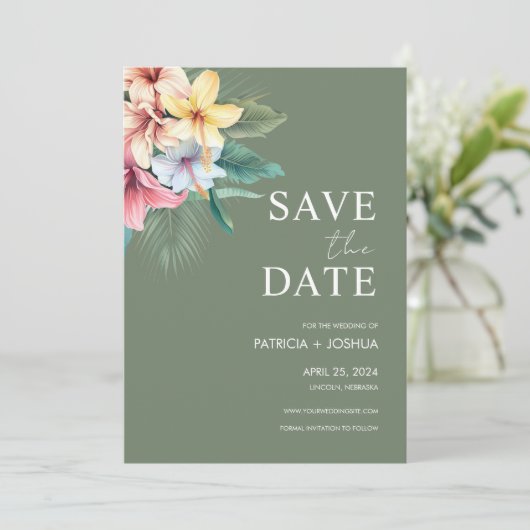 Hibiscus Destination Wedding Bewaar de datum Save The Date (Staand voorkant)