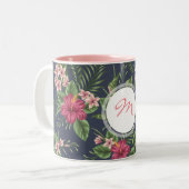 Hibiscus donker patroon Monogram Mok (Voorkant links)
