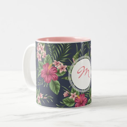  Hibiscus donker patroon Monogram Mok (Voorkant links)