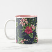 Hibiscus donker patroon Monogram Mok (Links)