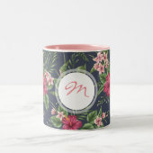  Hibiscus donker patroon Monogram Mok (Center)