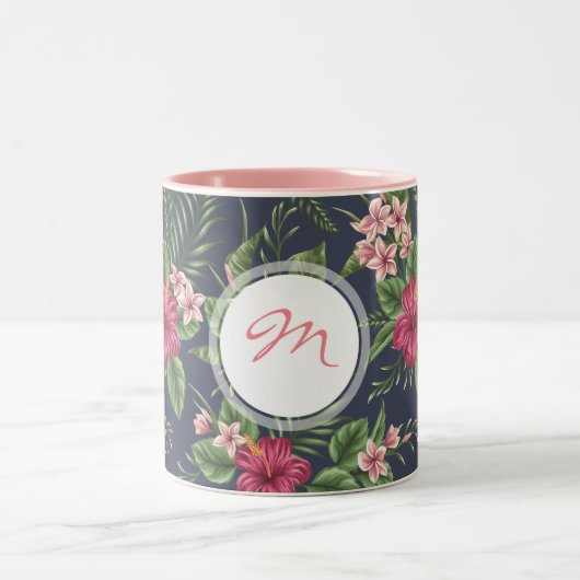 Hibiscus donker patroon Monogram Mok (Center)