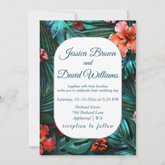 Hibiscus Dream Tropical Wedding Invitation Kaart (Voorkant)