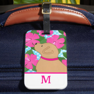 Hibiscus Eiland Gele Retriever Hond Bagage Label