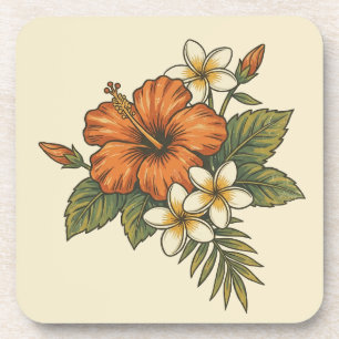 Hibiscus Eiland Hawaiaans Motief - Omkeerbare Scèn Bier Onderzetter
