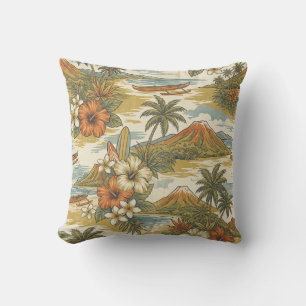 Hibiscus Eiland Hawaiaans Schilderij - Goud en Ora Buitenkussen