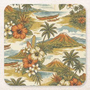 Hibiscus Eiland Hawaiaans Schilderij - Goud en Ora Kartonnen Onderzetters
