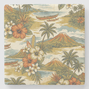 Hibiscus Eiland Hawaiaans Schilderij - Goud en Ora Stenen Onderzetter