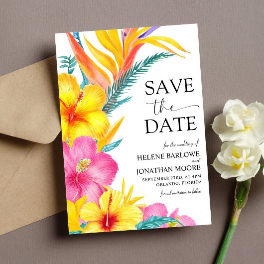Hibiscus Elegante Tropische Bestemming Trouwen Save The Date