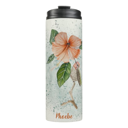  Hibiscus en Cute Bird Thermal Tumbler Thermosbeker (Voorkant)