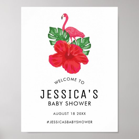 Hibiscus en Flamingo Baby shower Welkome Poster (Voorkant)