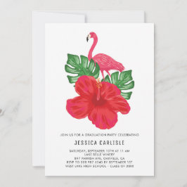 Hibiscus en Flamingo Graduation Party Invitation Kaart