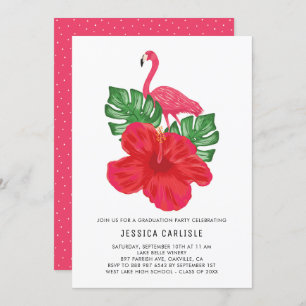Hibiscus en Flamingo Graduation Party Invitation Kaart