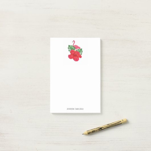 Hibiscus en Flamingo Tropical Post-it Notes (Op bureau)