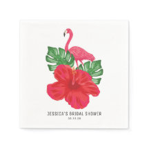 Hibiscus en Flamingo Tropische Bruidsuitnodiging