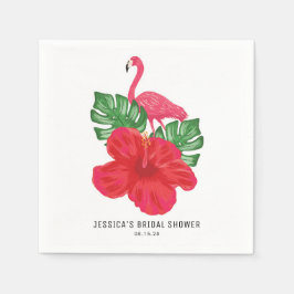Hibiscus en Flamingo Tropische Bruidsuitnodiging Servet