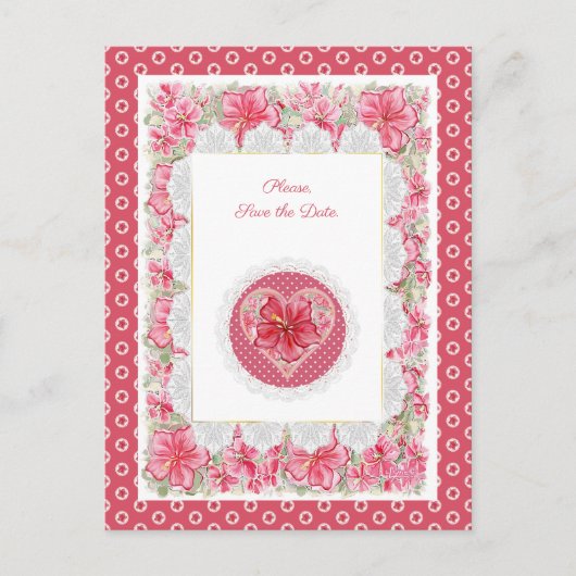 Hibiscus en kant Briefkaart (Voorkant)