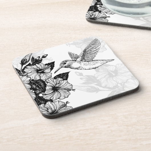 Hibiscus en kolibrie bier onderzetter (Linkerzijde)