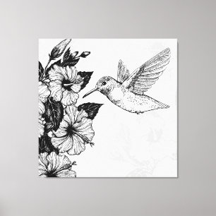Hibiscus en kolibrie canvas afdruk