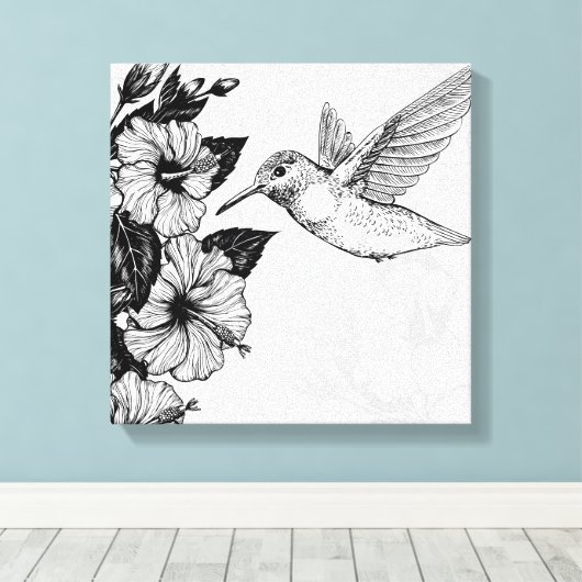 Hibiscus en kolibrie canvas afdruk (Insitu (Houten vloer))