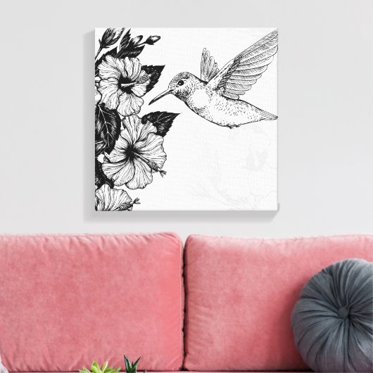 Hibiscus en kolibrie canvas afdruk (Insitu (Woonkamer))