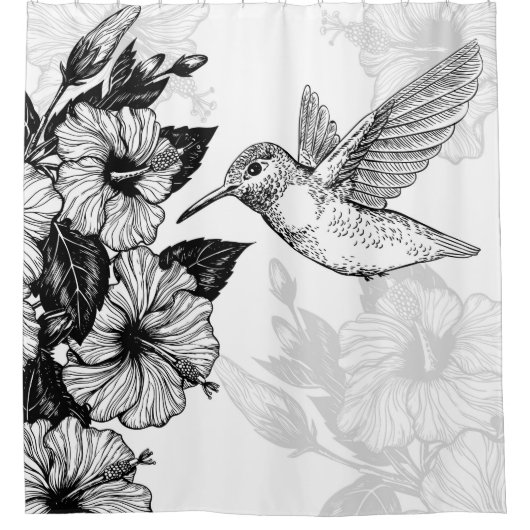Hibiscus en kolibrie douchegordijn (Voorkant)