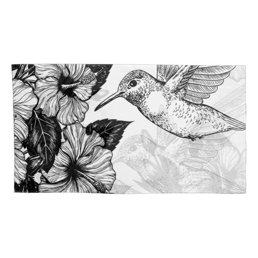 Hibiscus en kolibrie kussensloop (Achterkant-Rechts)