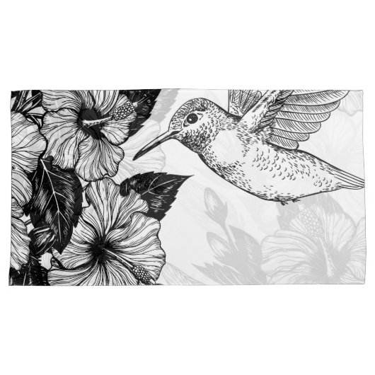 Hibiscus en kolibrie kussensloop (Voorkant-Rechts)