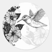 Hibiscus en kolibrie ronde sticker (Voorkant)