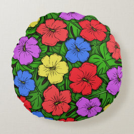 Hibiscus en Monstera #4 Rond Kussen
