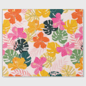 Hibiscus en monstera verlaat tropisch patroon desi cadeaupapier (Vlak)