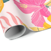Hibiscus en monstera verlaat tropisch patroon desi cadeaupapier (Rol Hoek)