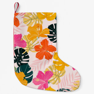 Hibiscus en monstera verlaat tropisch patroon desi kleine kerstsok