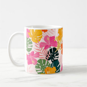 Hibiscus en monstera verlaat tropisch patroon desi koffiemok