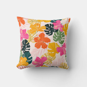 Hibiscus en monstera verlaat tropisch patroon desi kussen
