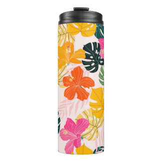 Hibiscus en monstera verlaat tropisch patroon desi thermosbeker