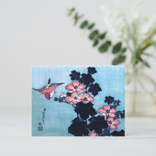 Hibiscus en mus, Hokusai Briefkaart (Staand voorkant)