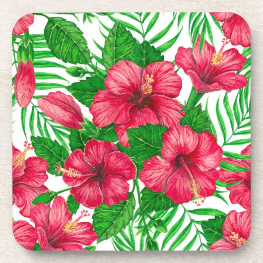 Hibiscus en palmbladeren bier onderzetter (Voorkant)