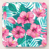 Hibiscus en palmbladeren bier onderzetter (Voorkant)