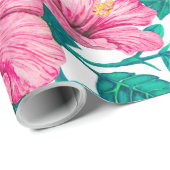 Hibiscus en palmbladeren cadeaupapier (Rol Hoek)